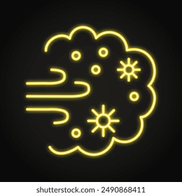 Pollen storm neon line icon. Dust cloud, allergen. Vector illustration.