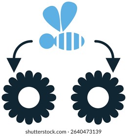 Pollination icon vector for natural plant reproduction and ecological processes. It's ideal for illustrating biodiversity, honey production, and the vital role of insects in agriculture.