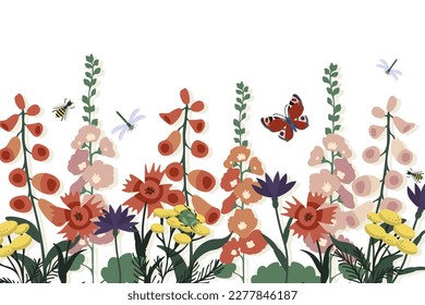 Pollinator garden vector decorative background