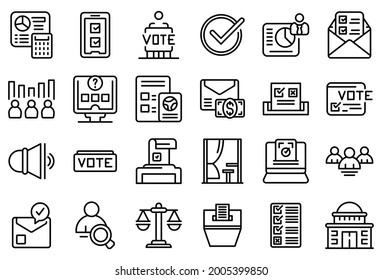 Polling booth icons set outline vector. Ballot box. Choice election campaign