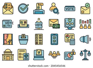 Polling booth icons set outline vector. Ballot box. Choice election campaign