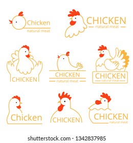 Pollo logo. Design template of identity pictures with farm birds chickens and roosters vector food logotype