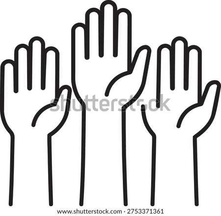 Polls voting hands raised linear sign for communal housing public utility community decision isolated vector illustration