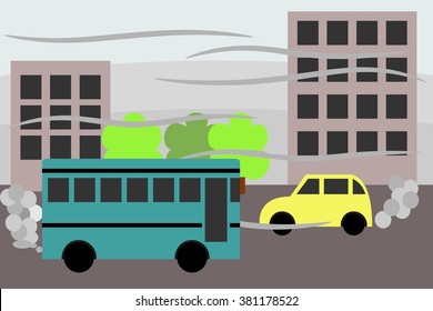 polluted city, with polluting vehicles