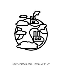 Polluted Earth Outline Icon, Vector illustration