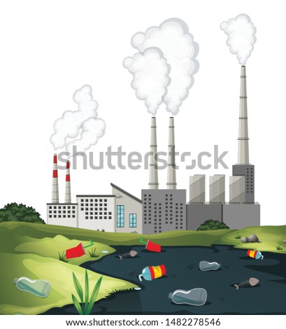 Polluted factory background scene illustration
