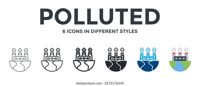 Polluted Icon In Different Style Vector Illustration. Designed In Thin Line, Regular Line, Bold Line, Glyph, Color Fill, And Flat Style Can Be Used For Web