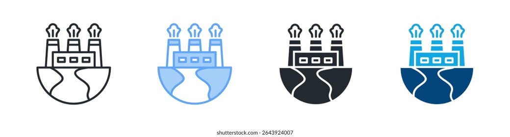 Ícone poluído define vários estilos. Design Em Contorno, Azul, Glifo, Tom Duplo