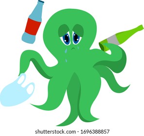Polluted ocean, illustration, vector on white background