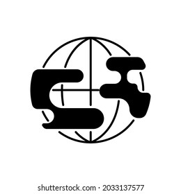 Polluted planet black linear icon. Damaging planet where all humanity lives. Dangerous pollution level. Outline symbol on white space. Vector isolated illustration