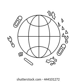 Polluted planet icon in outline style isolated on white background
