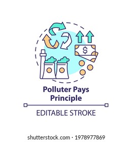 Polluter pays principle concept icon. Environmental legislation idea thin line illustration. Climate justice. Vector isolated outline RGB color drawing. Ecological compensation. Editable stroke