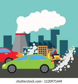 polluting air from factory pipe and cesspit, environmental for pollution concept. vector illustration