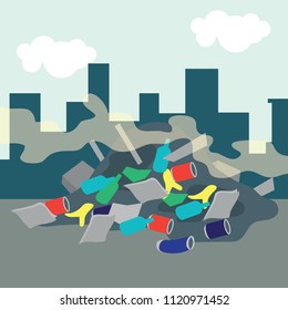 polluting air from factory pipe and cesspit, environmental for pollution concept. vector illustration