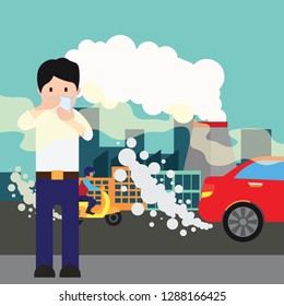 polluting air from factory pipe and cesspit, environmental for pollution concept. vector illustration