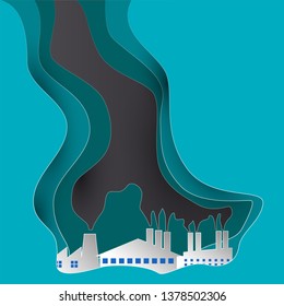 polluting air from factory pipe and cesspit, environmental for pollution concept. vector illustration