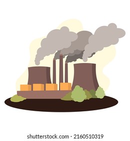 Contaminación de plantas de producción, producción y procesamiento de carbón, petróleo, productos petrolíferos, plásticos y materias primas. Instalaciones sucias de combustión de combustibles fósiles, tuberías que producen esmog. Ilustración plana vectorial.