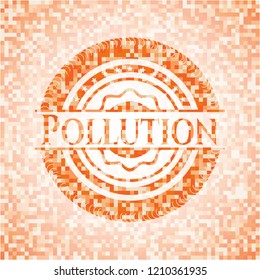 Pollution abstract emblem, orange mosaic background