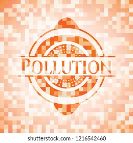 Pollution abstract orange mosaic emblem with background
