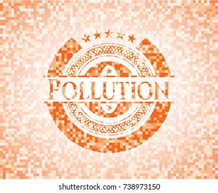 Pollution abstract orange mosaic emblem with background