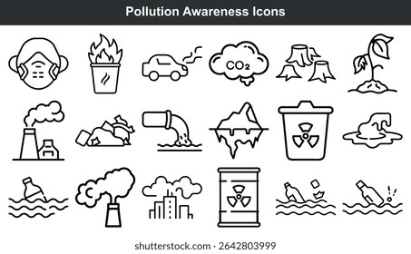 Pollution Awareness Icons Set Black White