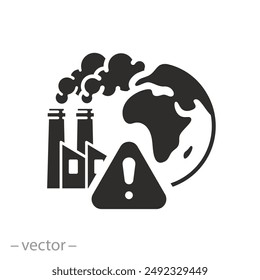 contaminación icono de advertencia de co2, emisión global, ansiedad ecológica, nube de humo sobre la tierra, desastre climático mundial, influencia de los medios de comunicación reducir la niebla tóxica, Ilustración vectorial