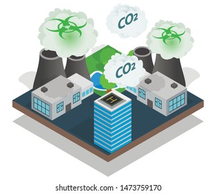 Pollution concept banner. Isometric banner of pollution vector concept for web, giftcard and postcard