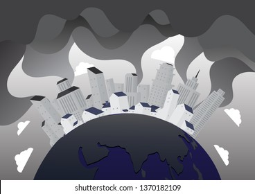 pollution concept, dirty air from house and business part. save the eart illustration. vector