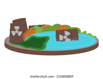 Pollution Concept Icon and Label. Earth and Water Pollution Logo. Technogenic Catastrophe Symbol, Icon and Badge. Cartoon Vector illustration.