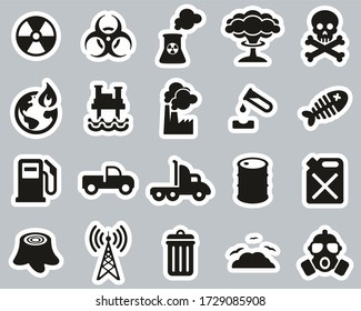 Pollution Or Contamination Icons Black & White Sticker Set Big