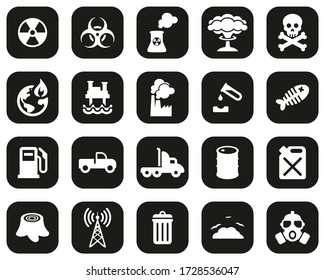 Pollution Or Contamination Icons White On Black Flat Design Set Big