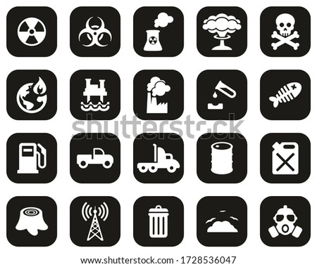 Pollution Or Contamination Icons White On Black Flat Design Set Big
