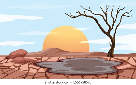 Pollution control scene with dry land illustration