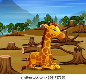 Pollution control scene with giraffe in drought