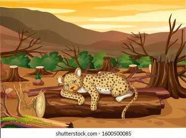 Pollution control scene with tiger and deforestation illustration