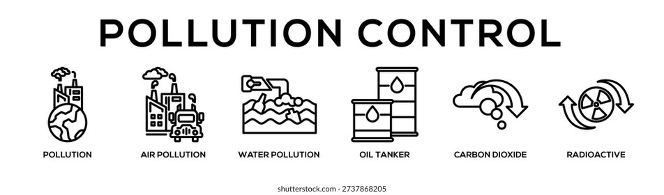 Pollution Control web banner icon vector illustration concept for business with icon of Pollution, Air Pollution, Water Pollution, Oil Tanker, Carbon Dioxide,.