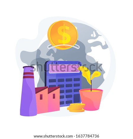 Pollution damage calculation. Industrial plant profit. Planet atmosphere destruction. Planet safety, polluted air problem, working factory. Vector isolated concept metaphor illustration