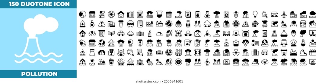 Pollution Duotone Editable Icons set. Vector illustration in modern thin duotone style of pollution icons: air pollution, co2, purifier, etc