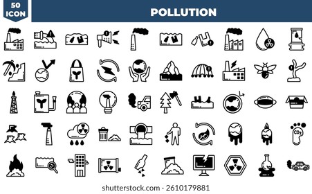 pollution Duotone Editable Icons set. Vector illustration in modern thin duotone style of pollution icons: industry, production, machine, manufacture, etc