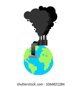 Pollution of earth. Plant and smoke. Black planet. Poisonous waste. Environmental pollution. Chemical soil contamination. Emissions and wastes
