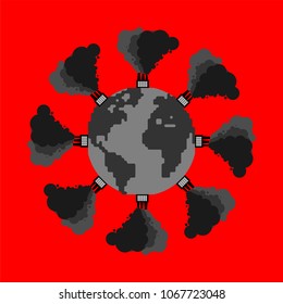 Pollution of earth. Plant and smoke. Black planet. Poisonous waste. Environmental pollution. Chemical soil contamination. Emissions and wastes