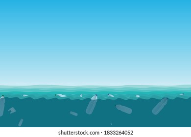 pollution of the ecological environment with plastic waste. Environmental disaster in the sea, ocean. Vector