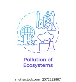 Pollution of ecosystem blue gradient concept icon. Biodiversity decline cause. Toxic emission, water contamination. Round shape line illustration. Abstract idea. Graphic design. Easy to use in article