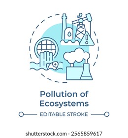 Pollution of ecosystem soft blue concept icon. Biodiversity decline cause. Toxic emissions, water contamination. Round shape line illustration. Abstract idea. Graphic design. Easy to use in article