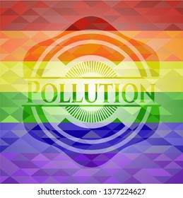 Pollution emblem on mosaic background with the colors of the LGBT flag