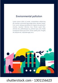 Pollution of the environment by harmful emissions into the atmosphere and water. Factories, Smoking chimneys, the discharge of harmful wastes into the river could. Vector illustration with textures 