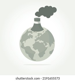 Contaminación del concepto ambiental. Globo gris con fábrica.