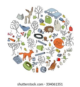 Pollution of the environment. Garbage and waste in forests, in wildlife.  Eco concept.