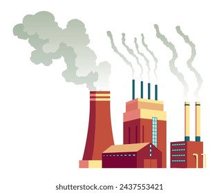 Pollution factory, plant pipes from which smoke comes out. Ecological disaster. Nature ecology elements and ecology problem concept in flat style