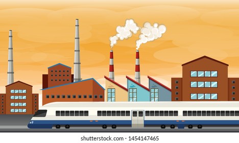 Pollution from factory theme scene in nature illustration